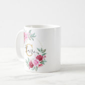 Mug Aquarelle rouge rose or Monogramme floral C (Devant gauche)
