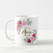 Mug Aquarelle rouge rose or Monogramme floral E (Gauche)