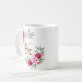 Mug Aquarelle rouge rose or Monogramme floral K (Devant gauche)