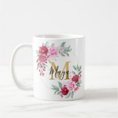 Mug Aquarelle rouge rose or Monogramme floral M (Gauche)
