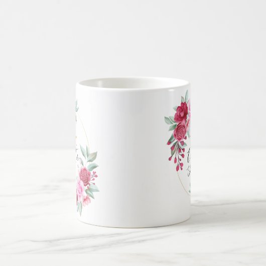 Mug Aquarelle rouge rose or Monogramme floral Y (Centre)