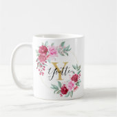 Mug Aquarelle rouge rose or Monogramme floral Y (Gauche)