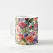 Mug Aquarelle Rouge Rose sauvage Floral (Devant gauche)