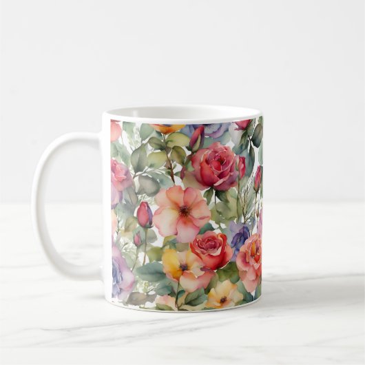 Mug Aquarelle Rouge Rose sauvage Floral (Gauche)