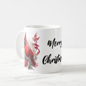 Mug Aquarelle rouge vif Oiseau cardinal d'hiver (Devant gauche)
