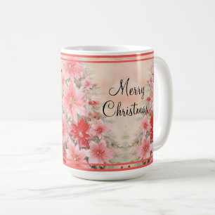 Mug Aquarelle rouge vintage Poinsettia Arbre de Noël