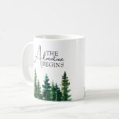 Mug Aquarelle Rustique arbres verts L'aventure commenc (Devant gauche)