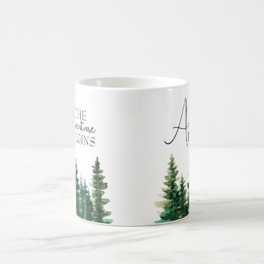 Mug Aquarelle Rustique arbres verts L'aventure commenc (Centre)