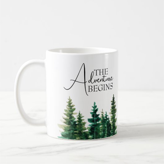 Mug Aquarelle Rustique arbres verts L'aventure commenc (Gauche)