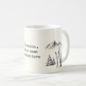 Mug Aquarelle rustique Ski neige montagne hiver (Devant droit)