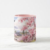 Mug Aquarelle Sakura Cherry Blossom et Mountain View (Centre)