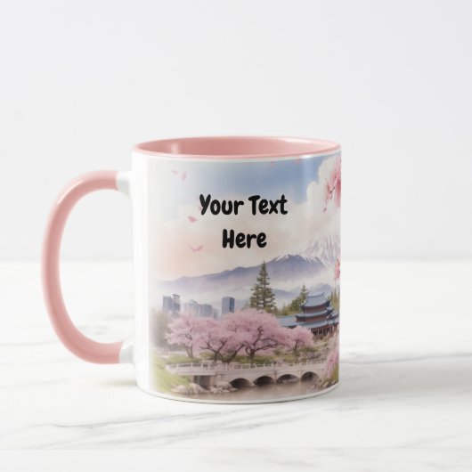 Mug Aquarelle Sakura Cherry Blossom et Mountain View (Gauche)