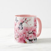 Mug Aquarelle Sakura Cherry Blossom Papillons Musique (Devant droit)