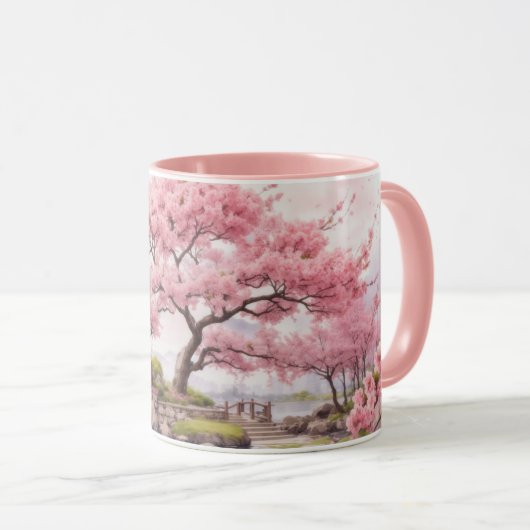 Mug Aquarelle Sakura Cherry Blossom Tree View Musique (Devant droit)
