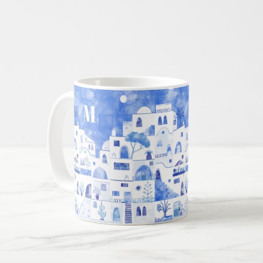 Mug Aquarelle Santorin Grèce Monogram (Devant gauche)