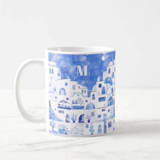Mug Aquarelle Santorin Grèce Monogram (Gauche)
