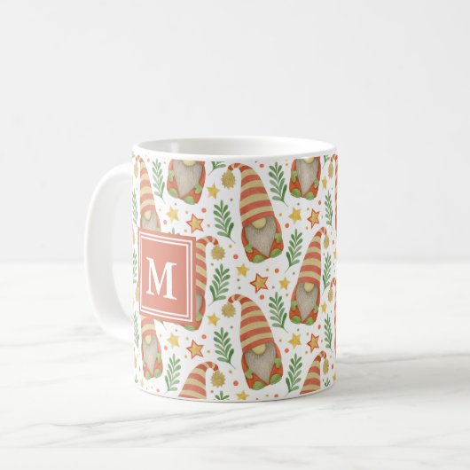 Mug Aquarelle Scandinave Gnome Monogramme Noël (Devant gauche)