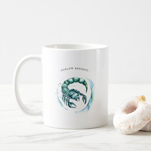 Mug Aquarelle Scorpion Astrologie Zodiaque | Monogramm (Avec donut)