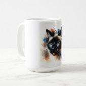Mug Aquarelle Siamese Chat Portrait coloré (Devant gauche)