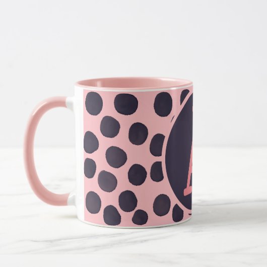 Mug Aquarelle Spots rose sur rose avec Monogramme (Gauche)