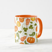 Mug Aquarelle Squash, Citrouille et Motif Feuille (Devant droit)