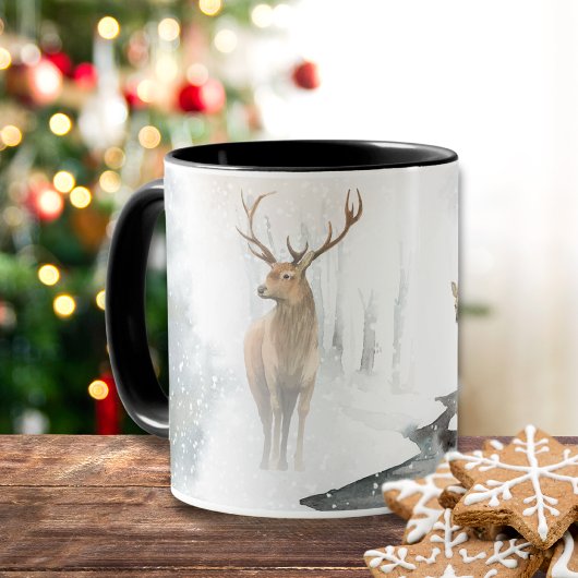 Mug Aquarelle Stag and Deer Winter Wonderland