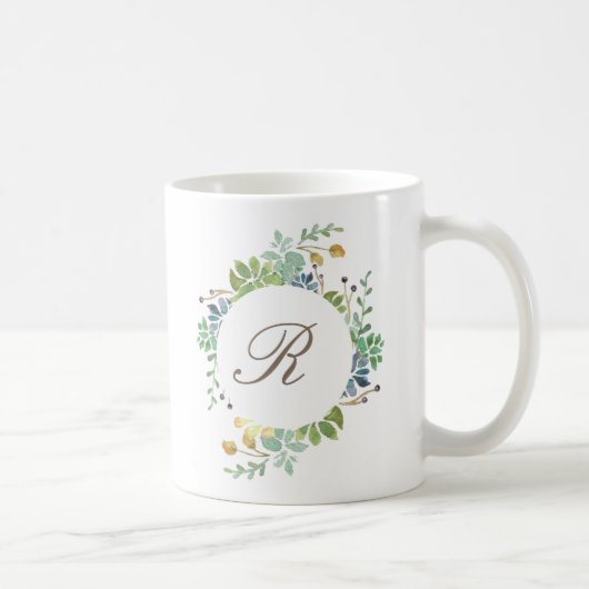 Mug Aquarelle Succulente du jardin | Initiale (Droite)