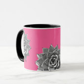 Mug Aquarelle Succulente Gris sur rose chaud (Devant gauche)