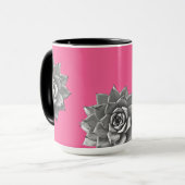 Mug Aquarelle Succulente Gris sur rose chaud (Devant gauche)