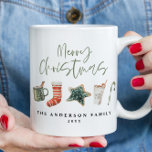 Mug Aquarelle sucre de canne de boissons de Noël<br><div class="desc">Un design festif de tasse amusant avec des favoris hivernaux aquarelle - chocolat chaud,  sucre de canne,  bas. Joyeux Noël en écriture contemporaine,  parfait pour célébrer la saison des fêtes. peut être édité,  partie d'une collection.</div>