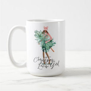 Mug Aquarelle tenant un arbre de Noël À feuillage pers