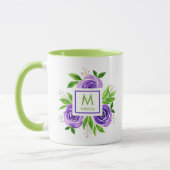 Mug Aquarelle tendance violet et chaux Roses Monogramm (Gauche)