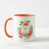 Mug Aquarelle tendance Vivre Corail Roses Monogramme (Gauche)