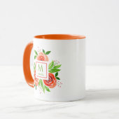 Mug Aquarelle tendance Vivre Corail Roses Monogramme (Devant gauche)