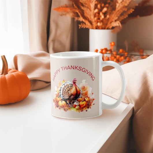 Mug Aquarelle Thanksgiving Turquie et Citrouilles