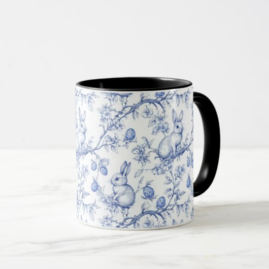Mug Aquarelle Toile Bleue De Jouy Bunny (Devant droit)