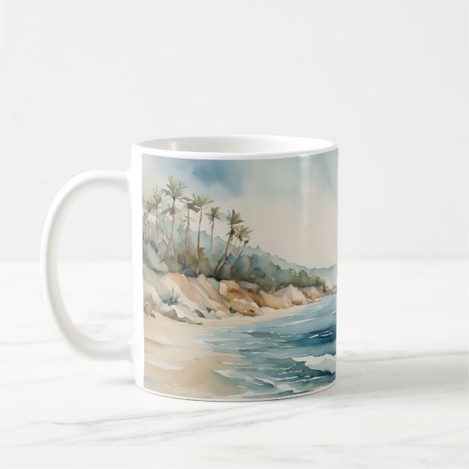 Mug Aquarelle topique Ocean Beach Seascape (Gauche)