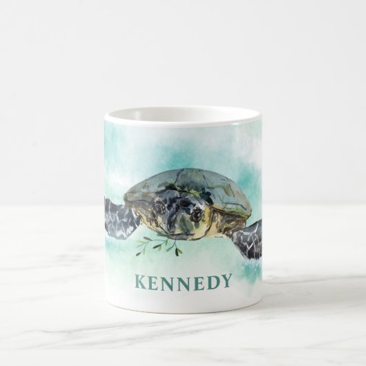 Mug Aquarelle Tortue de mer Personnalisée (Centre)