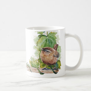 Mug Aquarelle Troglodyte Oiseau Vignoble Raisins Feuil