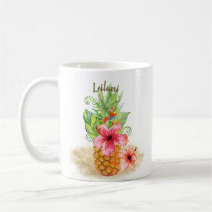 Mug Aquarelle tropicale d'ananas Hibiscus floral Palme