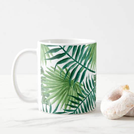 Mug Aquarelle tropicale de palmettes (Avec donut)