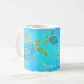 Mug Aquarelle tropicale Tortue côtière Aqua Blue (Devant gauche)