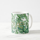 Mug Aquarelle tropicale Vert Feuille Gold Love (mince) (Devant droit)