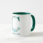 Mug Aquarelle Turquoise et or Monogramme C (Devant droit)