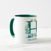 Mug Aquarelle Turquoise et or Monogramme lettre H (Devant gauche)