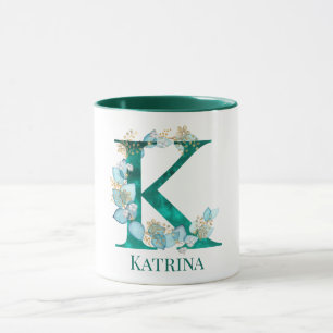 Mug Aquarelle Turquoise et or Monogramme Lettre K