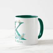 Mug Aquarelle Turquoise et or Monogramme Lettre K (Devant droit)