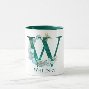 Mug Aquarelle Turquoise et or Monogramme lettre W