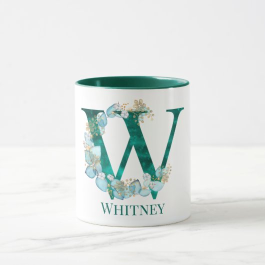 Mug Aquarelle Turquoise et or Monogramme lettre W (Centre)