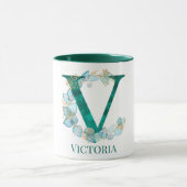 Mug Aquarelle Turquoise et or Monogramme V (Centre)
